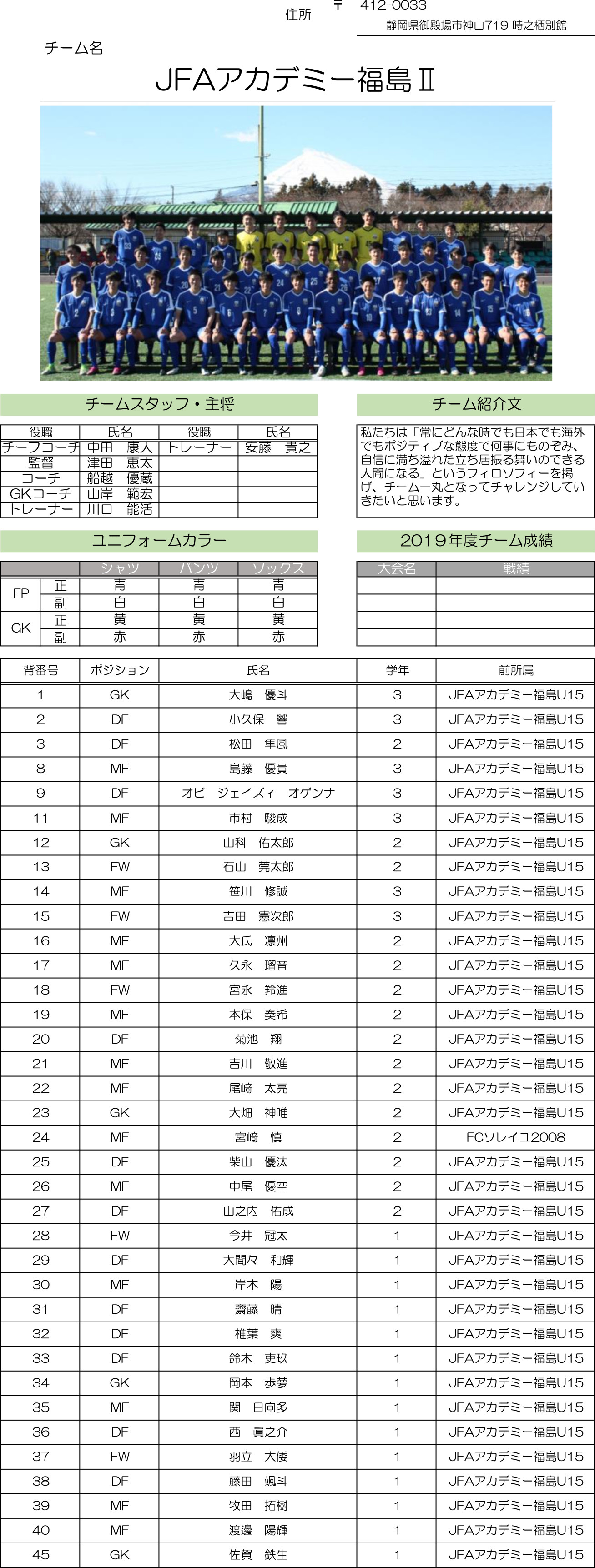 高円宮杯 JFA U-18サッカーリーグ2020 静岡　Aリーグ（JFAアカデミー福島Ⅱ）