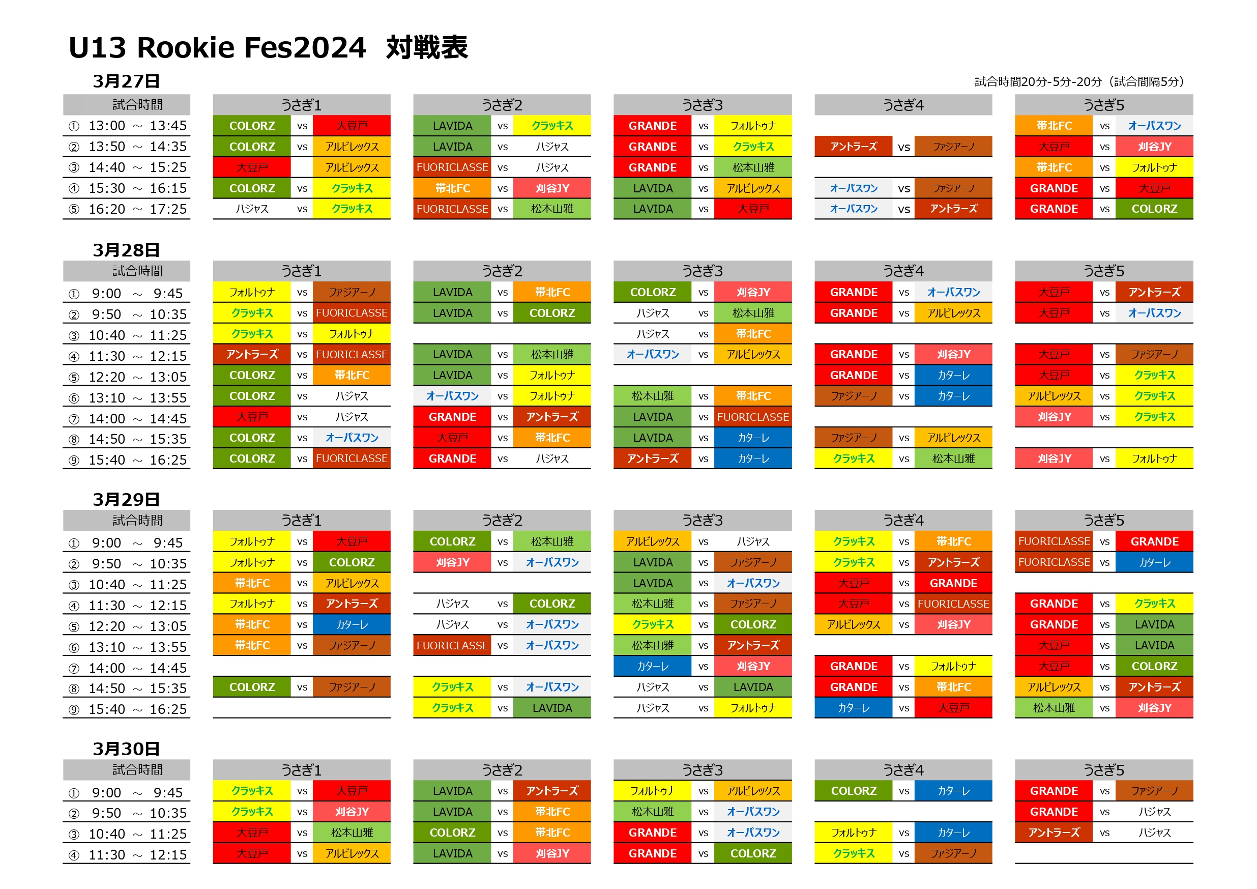 2024/3/27(水)～30(土)  U-13 Rookie Fes in時之栖 トーナメント表