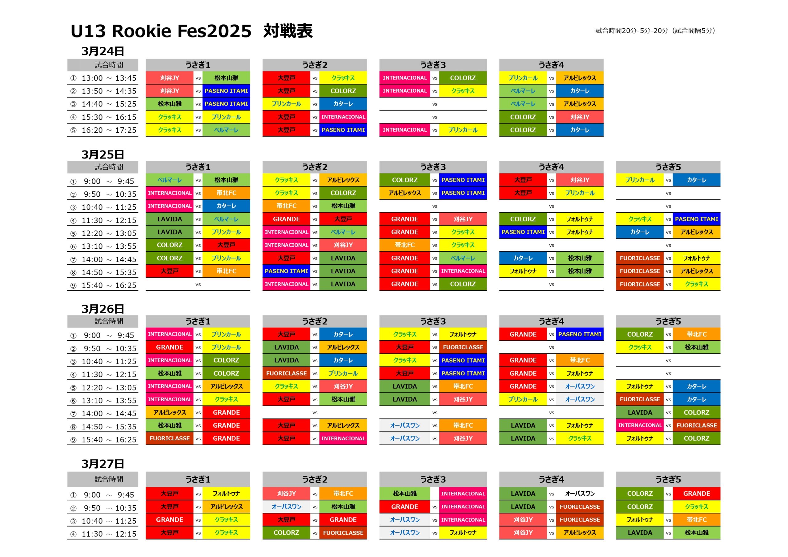 2025/3/24(月)～27(木)  U-13 Rookie Fes. 時之栖 トーナメント表