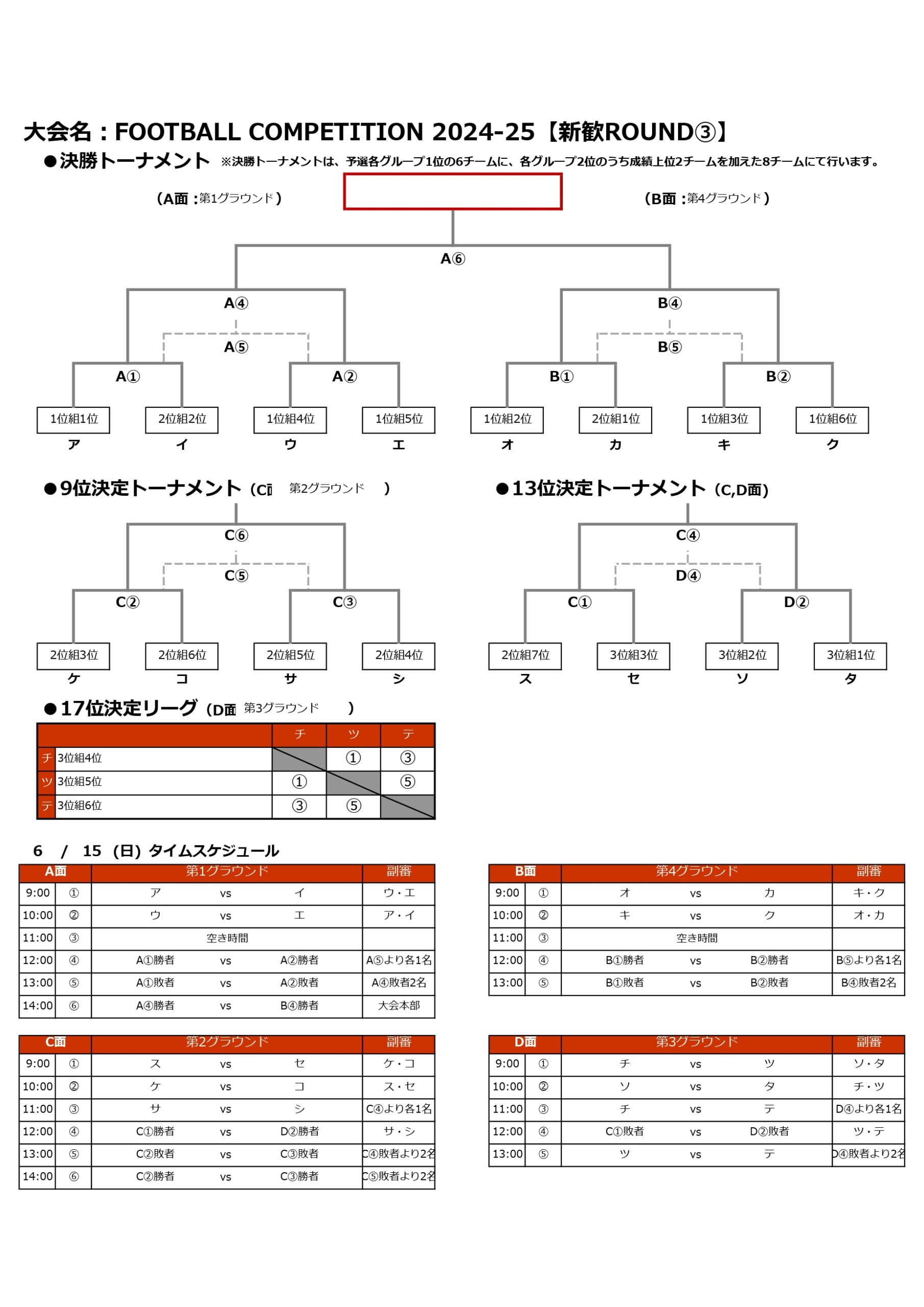 2025/6/14(土)～15(日)　FOOTBALL COMPETITION 2024-25【新歓ROUND③】 トーナメント表
