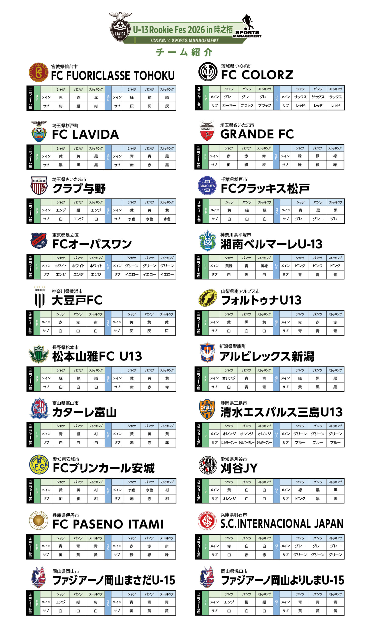 2026/3/26(木)～28(土) U-13 Rookie Fes. in時之栖 トーナメント表