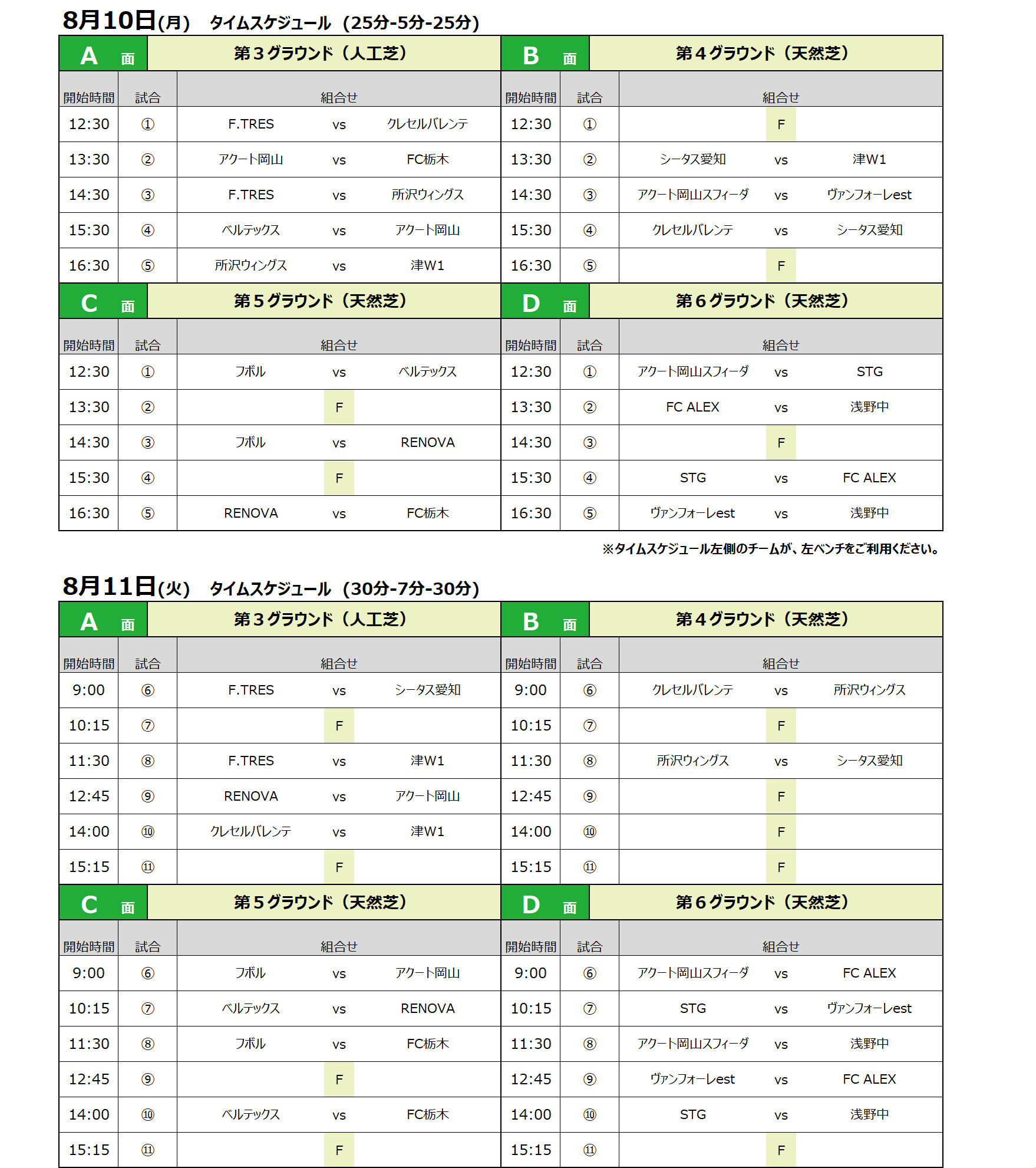 2026/8/10(月)～12(水) Jr.Youth FESTA SUMMER 草津温泉ステージ【U-15】スケジュール トーナメント表